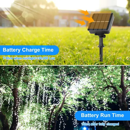 Extra-Long 288FT 800LED Solar Fairy String Lights, 4-Pack 72FT 200 LED Outdoor Twinkle Lights Waterproof 8 Lighting Modes Cool White Silver Wire Lights for Deck Backyard Tree Garden Fence Pool Party {5}