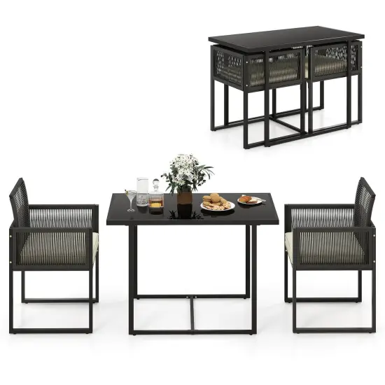 Costway 3 PCS Patio PE Wicker Furniture Set Cushioned&nbsp;Chairs with Folding Backrest Backyard Black/White {2}