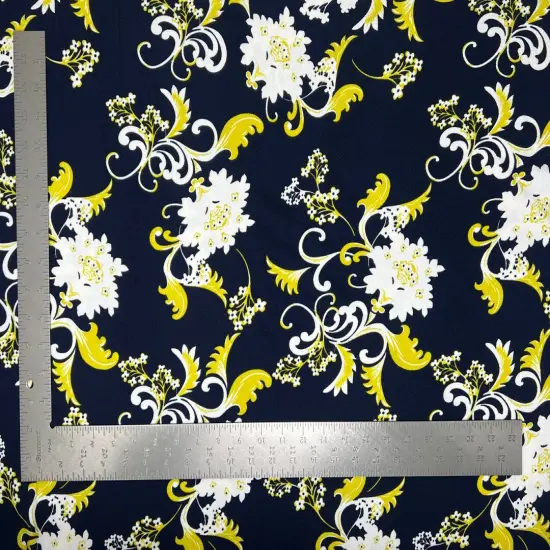 1 Yard Liverpool Knit Floral Print Fabric Stretch Textured Floral Fabric for Garments and Headwraps 58"-60" Width Navy/Olive {1}