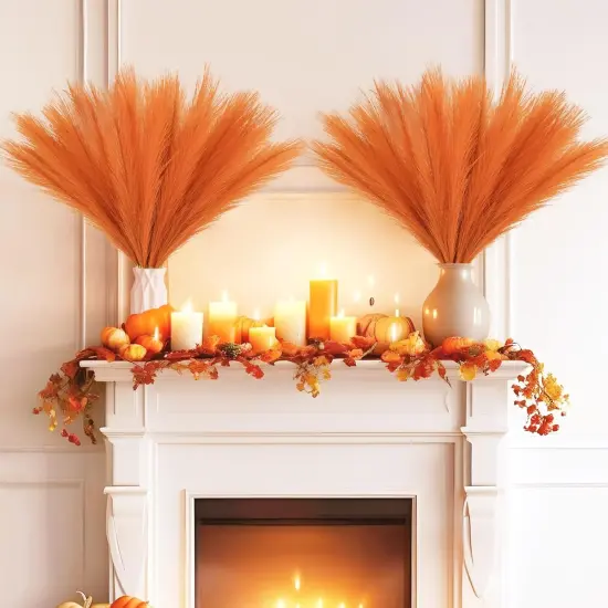 50pcs Burnt Orange Faux Pampas Fall Decor {2}