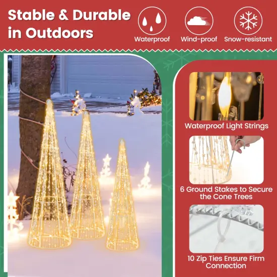 Costway Set of 3 Pre-lit Christmas Cone Trees Xmas Decoration with Star String & 90 Lights {6}