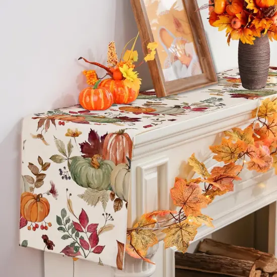 Fall Table Runner,Orange Sage Pumpkin Table Runners 72 Inches Long, 13"x72" {5}