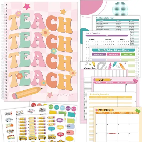 Teacher Planner 2025-2026 - 11 x 8 Inch (Retro) {1}