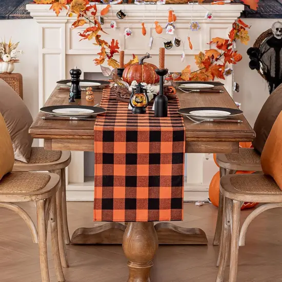 Fall Checkered Table Runner - Orange Buffalo {2}