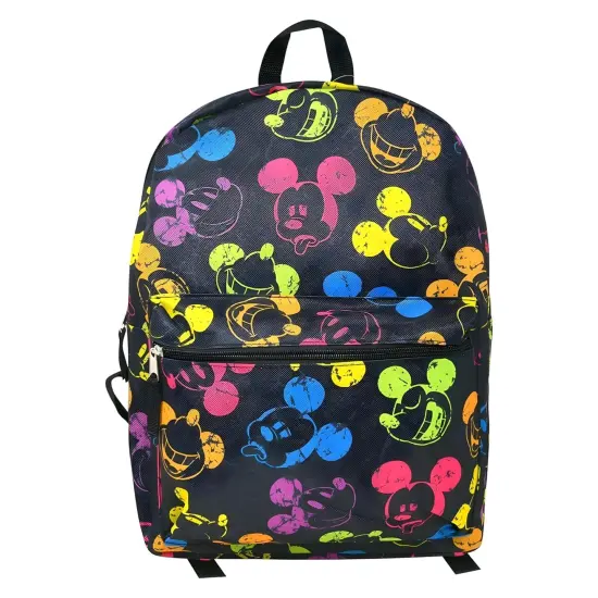 Disney Mickey Mouse Black and Neon All Over Print 16" Unisex School Backpack {1}