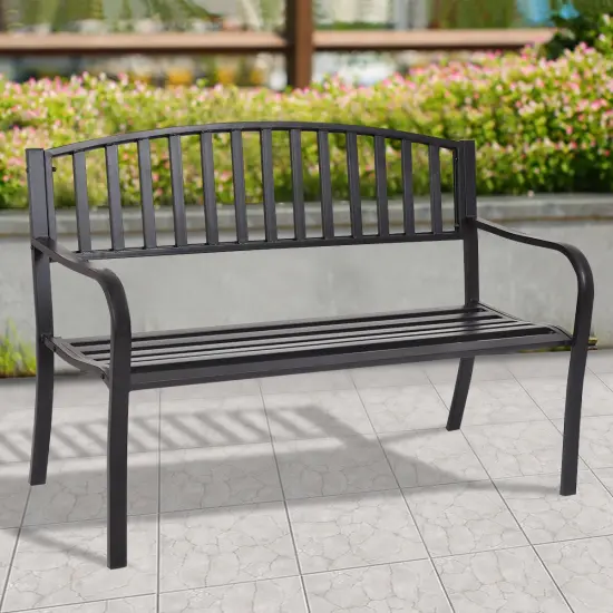 Costway 50'' Patio Garden Bench Park Yard Outdoor Furniture Steel Slats Porch Chair Seat {1}