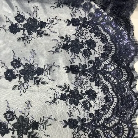 1 Yard Navy Blue Sequin Lace Fabric 51" Wide Embroidered Mesh for Gowns, Dresses & D&eacute;cor {1}