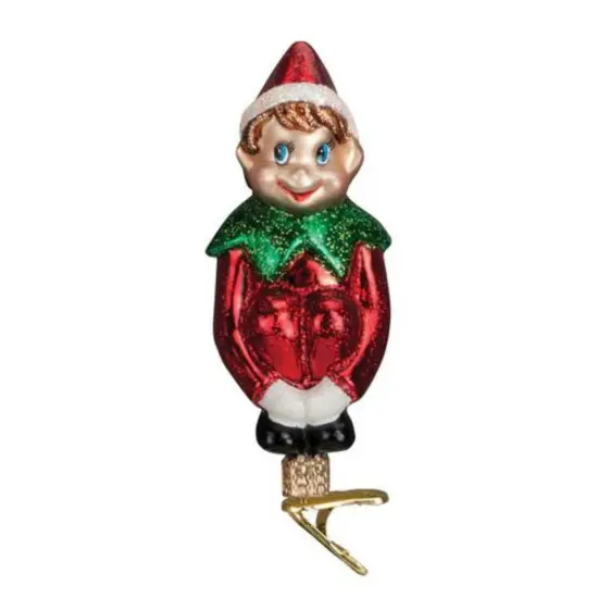 Old World Christmas 2.5 Inch Christmas Pixie With Clip Christmas Tree Ornament , Ornament Elf Shelf Clip On Red {1}