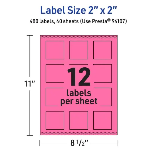 Avery Bright Pink Paper Labels, 2" x 2" Square {5}