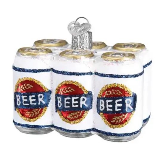 Old World Christmas 2.25 In Six Pack Of Beer Christmas Tree Ornament , Ornament Alcohol Party White {1}