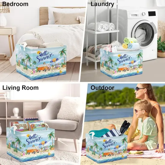 Blue Beach Camping Picnic Basket Tropical Tree Caravans Shower Gift Storage Basket Outdoor Pool Seaside Towel Blanket Clothes Toy Bin {5}