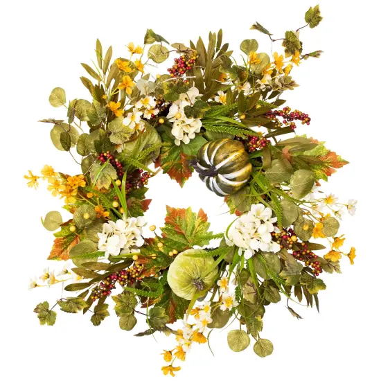 Northlight Pumpkins and Berries Artificial Fall Harvest Twig Wreath - 24" Green {3}