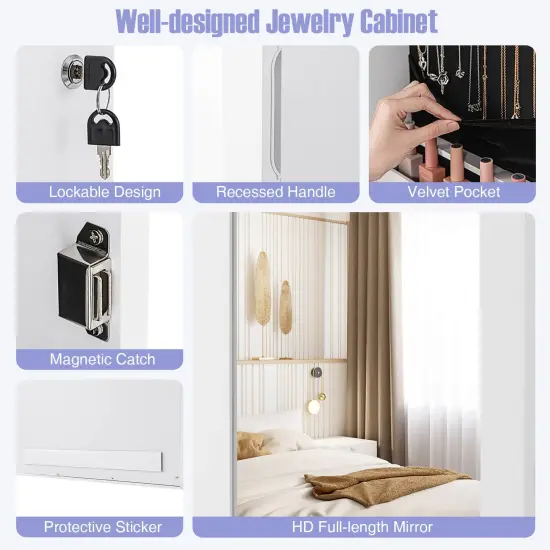 Costway Mirror Jewelry Cabinet with Full Length Clear Mirror & Internal LED Lights Hooks {6}