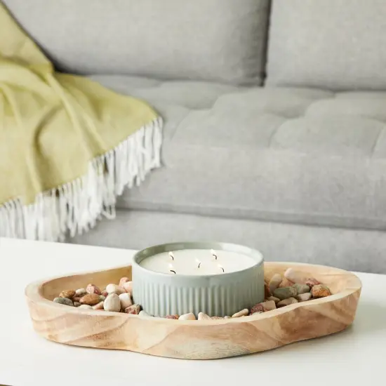 16 In Handmade Wooden Dough Bowls for Decor, Paulownia Wood Cross Shaped Dough Bowl Brown {2}