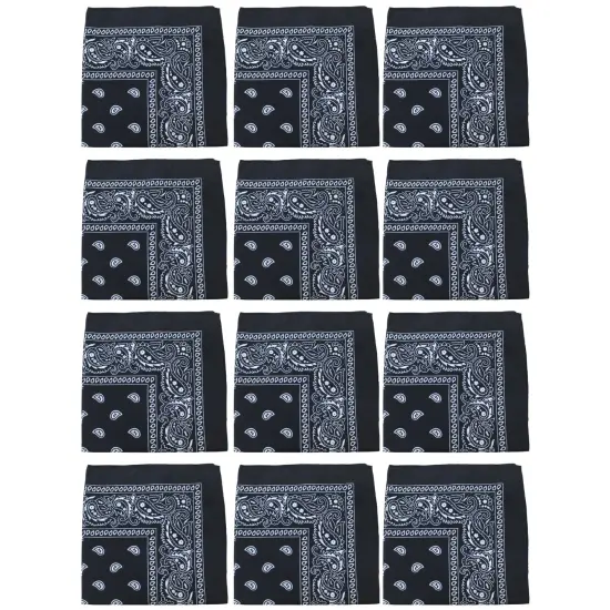 12 Pack Paisley Print Cotton Bandanas Dozen Reusable Scarf, Mask, Hair Tie {1}
