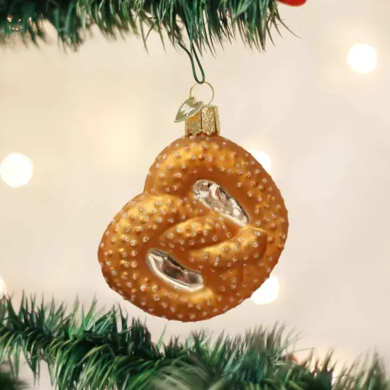 Old World Christmas 3.0 Inch Pretzel Christmas Tree Ornament , Glass Ornament Glitter Salted Brown {3}