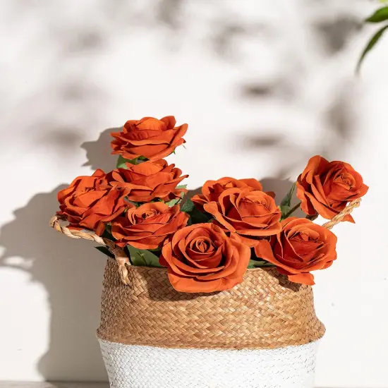 10pcs Silk Roses Artificial Flowers - Burnt Orange {2}