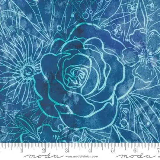 Coming Up Roses Florals Watercolor Blue Sapphire 44"/45" Fabric Per Yard {1}