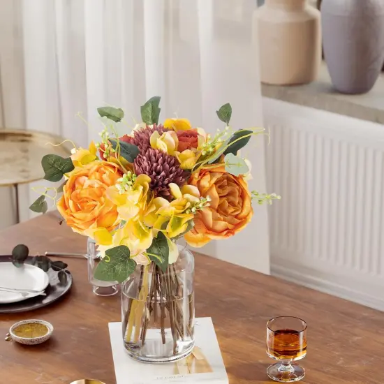 Peonies Artificial Flowers, Orange Silk Peonies Flowers Fake Peonies Bouquet for Autumn Spring Summer {3}