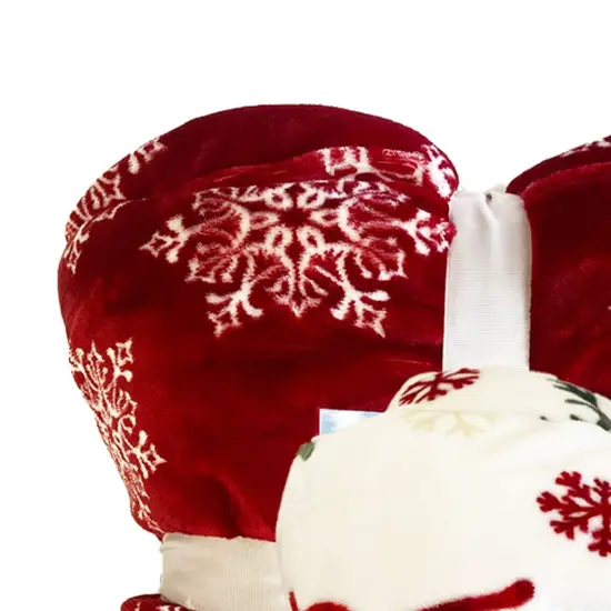 98x92" Oversized Sherpa Blanket Deer & Snowflake Design, Ultra-Soft Flannel Fleece Front Red {6}