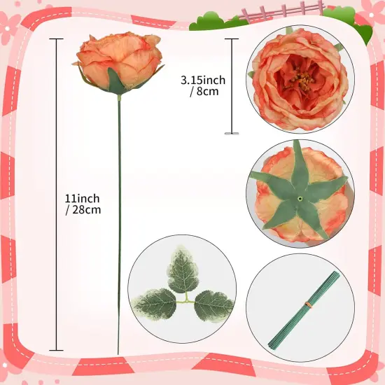 16pcs Artificial Peonies Flowers - Orange {2}