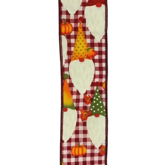 2.5" Gnome Pumpkin Check Ribbon: Cream/Burgundy (10 Yards) {2}