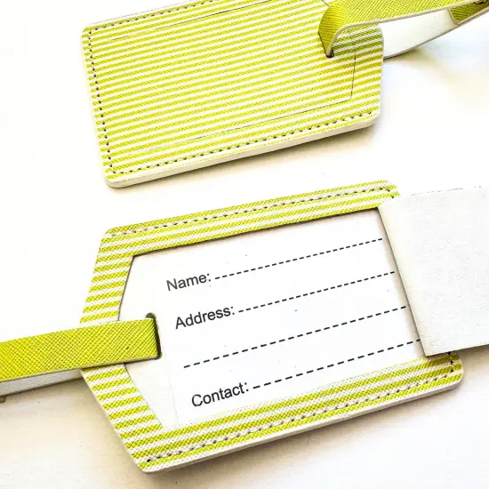 Citrus Lime Stripe Luggage Tag Set | Vegan Leather Travel Accessory | 2-Pack {5}