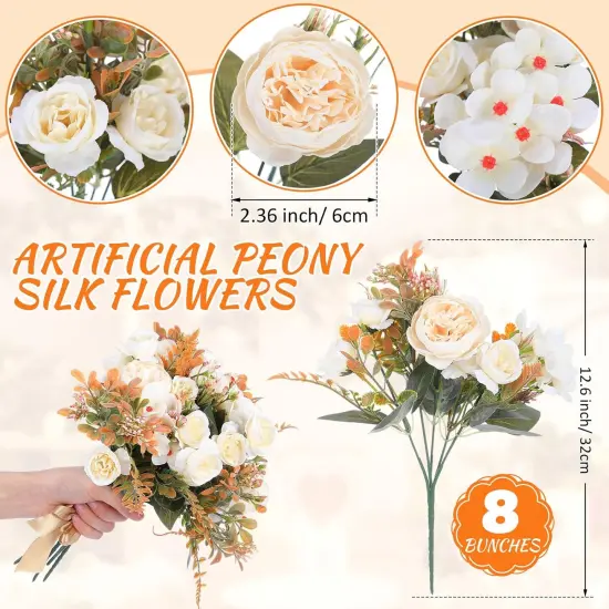 8 Pieces Peonies Artificial Flowers - Champagne {2}