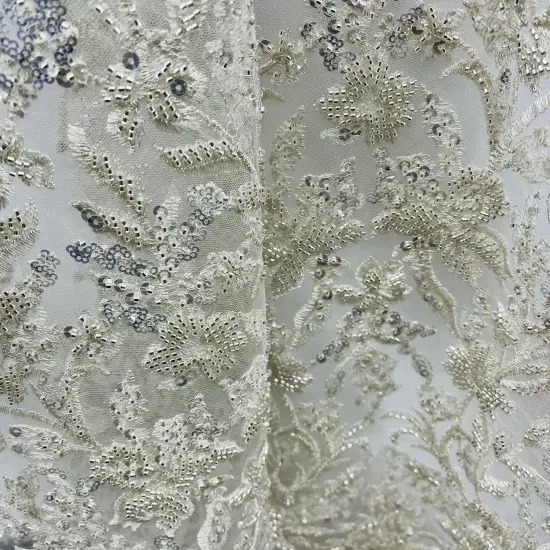 1 Yard Beaded Embroidered Lace Fabric on 100% Polyester Net Mesh, GD-5926, 52" Wide Gold {5}