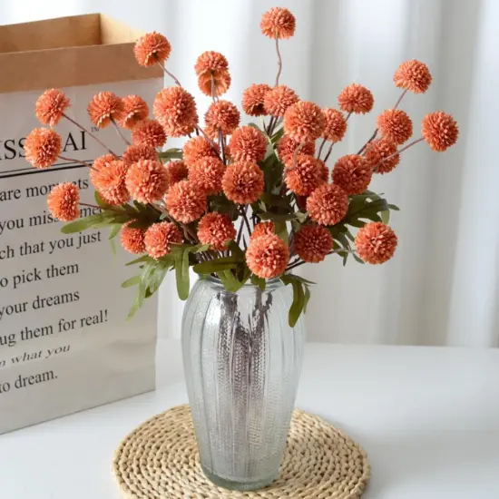 6pcs Pompon Mum Artificial Flower (Burnt Orange) {3}