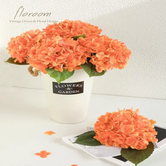 4 Pcs 20" Hydrangea Artificial Flowers - Tangerine Orange {4}