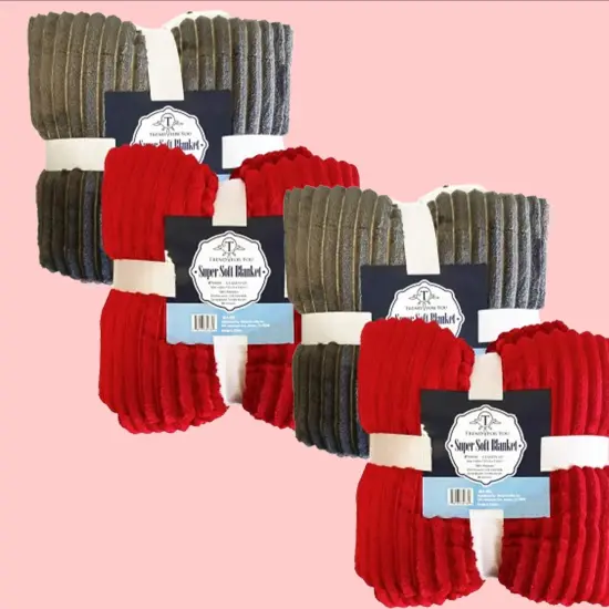 50x60" Sherpa Throw Blanket Charcoal & Red, Ultra-Soft Flannel Fleece Front {4}