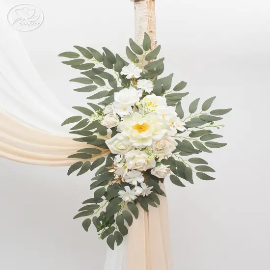 Set of 4- Wedding Arch, Artificial Flowers, Wedding Decor with Drapes {4}