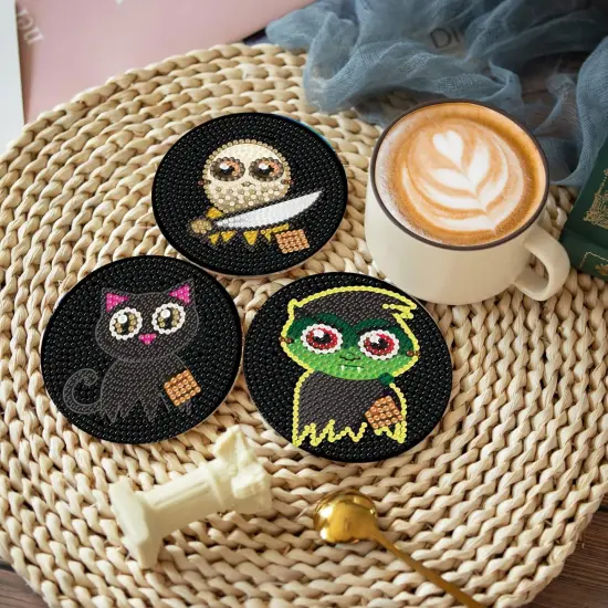 8 Pieces Halloween Diamond Art Coasters with Holder {4}