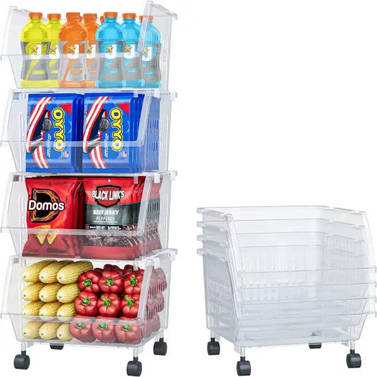 Plastic Stackable Storage Bins Clear - 4 Pack {1}