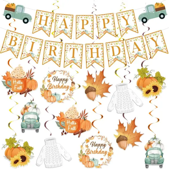 Little Pumpkin Party Decorations, Banner and Autumn Party Hanging Swirls Decorations {1}
