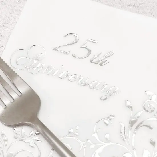 Silver Foil 25th Anniversary Cocktail Napkins {2}