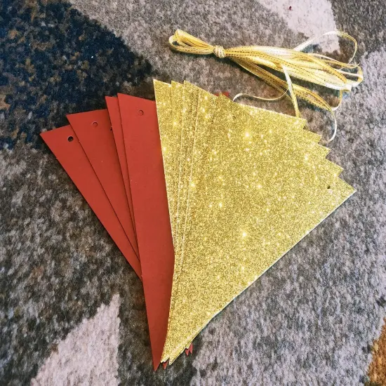 Graduation Decorations Maroon Gold 2025/Fall Bridal Shower/Burgundy Gold( 2pcs Triangle Banners) {3}