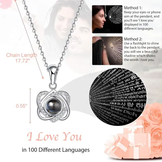 Apple-Shaped Preserved Real Rose Box with Necklace {3}