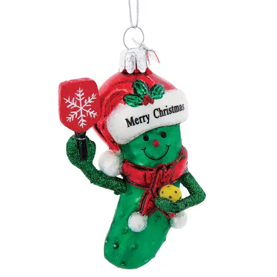 Collections Etc Hand-Painted Novelty Glass Pickleball Christmas Ornament {2}