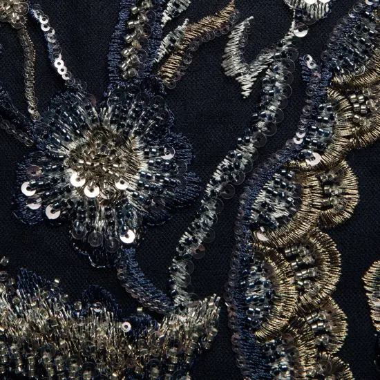 1 Yard Embroidered Beaded and Sequined Lace Fabric with Floral Pattern 100% Polyester 50/52" Wide Hunter Green {4}