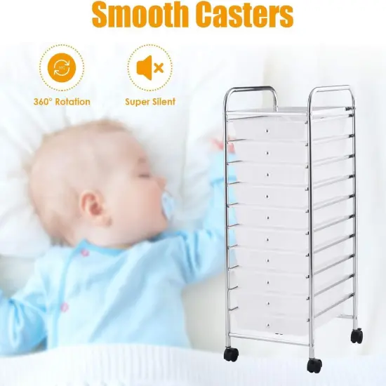Storage Cart Rolling Cart with 10 Drawers {4}