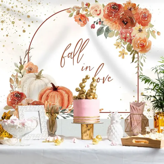 7x5ft Fall in Love Backdrop Pumpkin Floral Wedding Bridal {2}