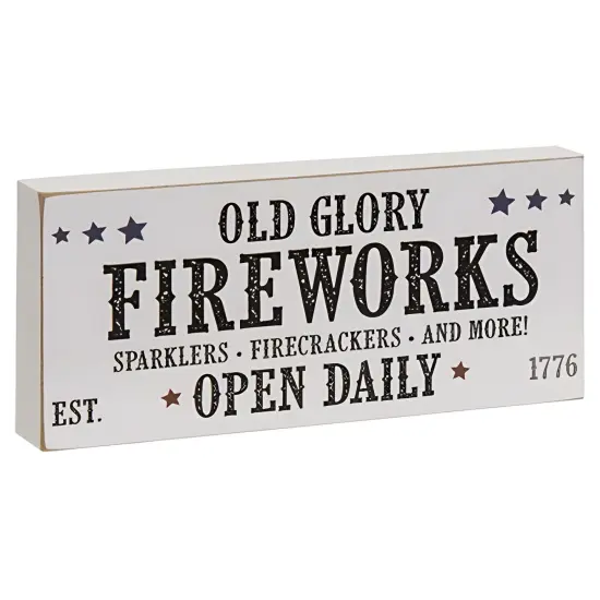 Distressed White Wooden Americana Fireworks Quote Blocks - Asstd 2 {3}