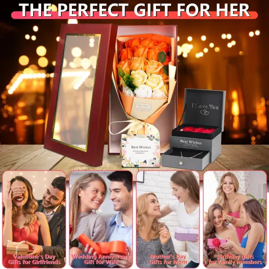 18 Flower Bouquet with Beautiful Love Necklace - ORANGE {3}