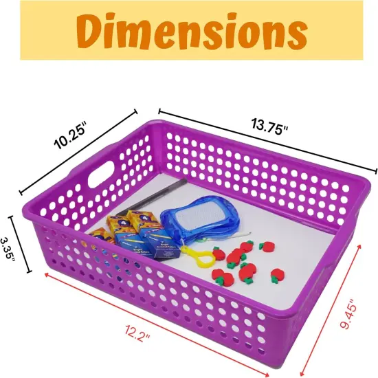 6 Pack Colorful Plastic Classroom Storage Bins 13.75" X 10.25" for Organizing A4 Papers Trays, Pencils, Arts and Crafts Supplies, Rainbow Containers for Kids School Supplies by 4E's Novelty {2}