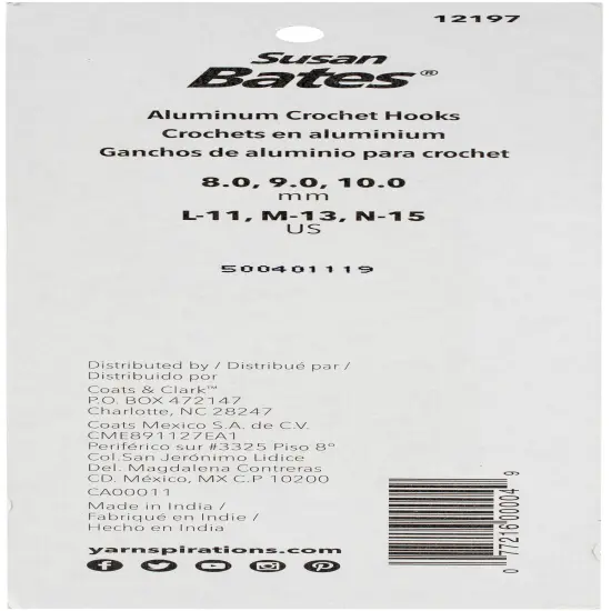 Susan Bates Silvalume Aluminum Crochet Hook Set-Sizes L11 To N15 {4}