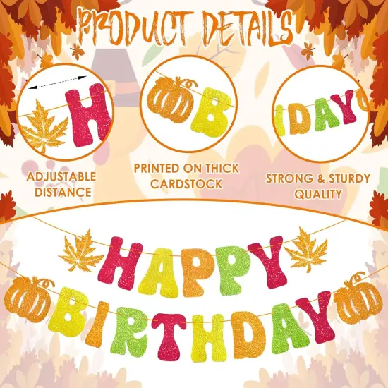 Thanksgiving Glitter Happy Birthday Banner - Autumn Fall Theme Hanging Paper {3}