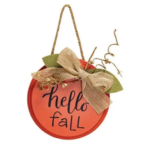 Rustic Fall Hanging Sign with Burlap Bow and Felt Leaves Autumn Round Door Decor 3 Asstd. {2}