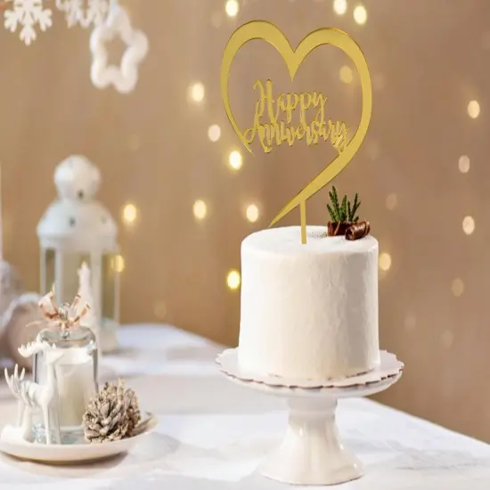 Happy Anniversary Gold Acrylic Cake Toppers {4}
